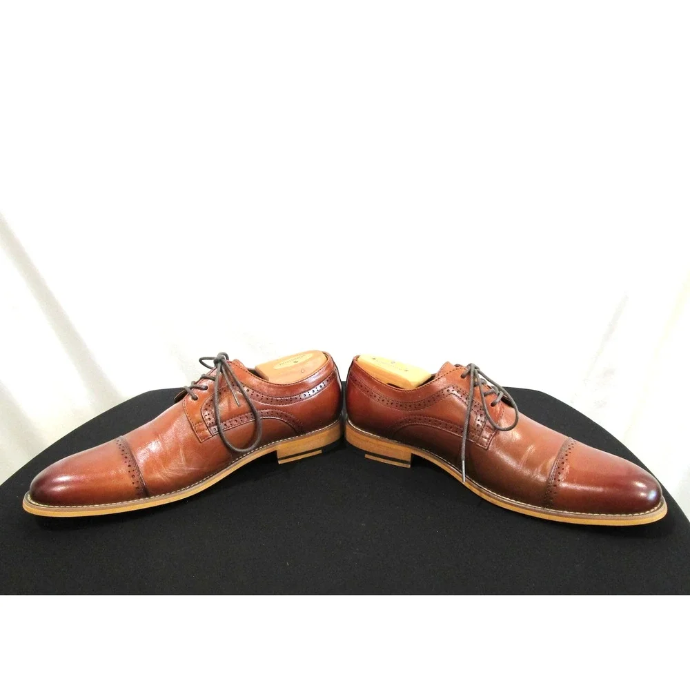 Stacy Adams Dickinson Cognac Brown Leather Cap Toe Oxford Shoes Men 9.5 M